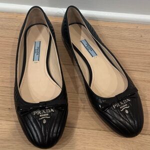 Prada Black Quilted Flats with Logo Detail